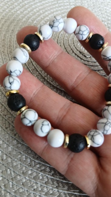 Bracelet pierres naturelles blanc, noir