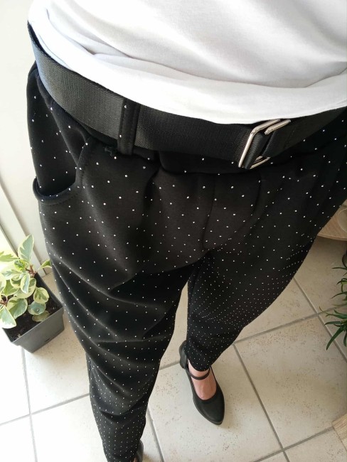 Pantalon noir velour/strass