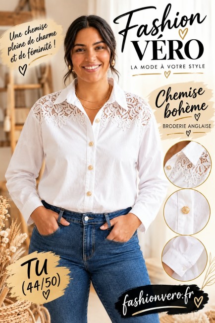 Chemise boheme details broderie anglaise