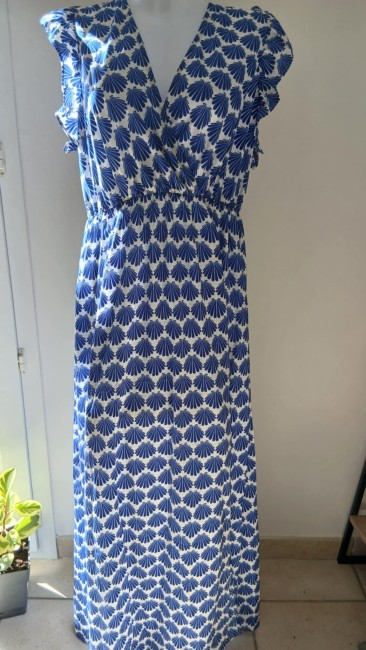 Robe longue bleu coquillages