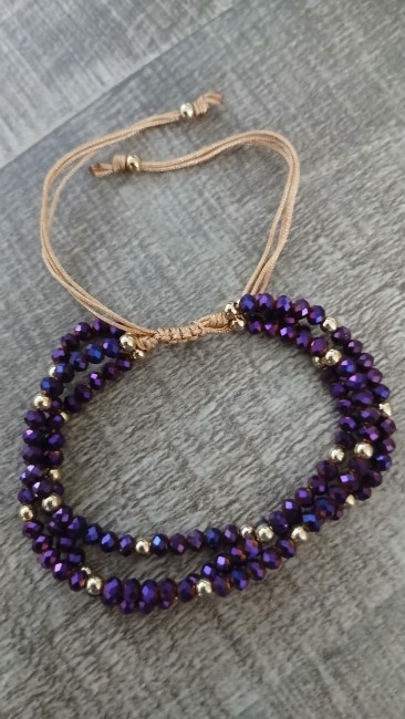 Bracelet perles violettes trois rangs