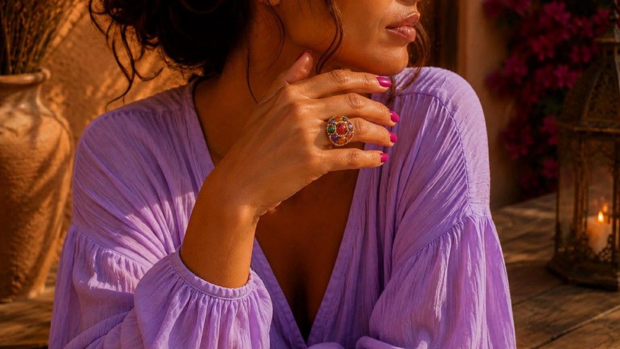 Des bagues bohème chic au charme solaire, ornées de pierres naturelles, de détails dorés et de touches colorées, entre inspirations nomades et élégance orientale
