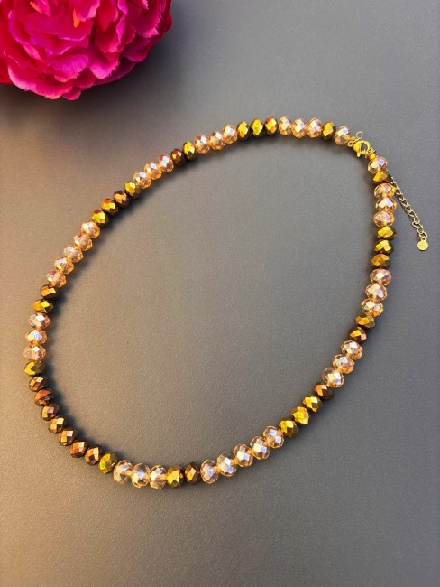 Collie bohème chic composée de perles de bohème aux teintes marrons dorés cookie pour un look glamour, tendance et chic