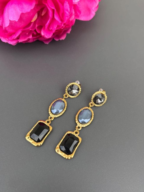 RANIA - Boucles d'oreilles strass noir