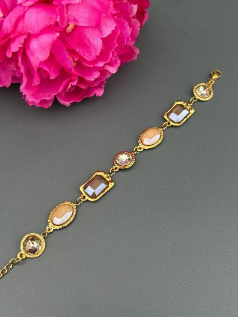 RANIA - Bracelet strass beige et acier inoxydable doré