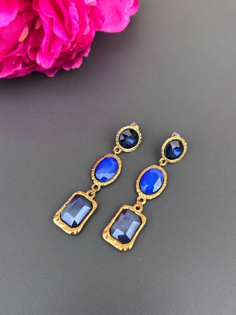 RANIA - Boucles d'oreilles strass bleu