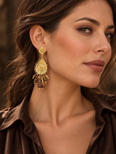 TALISMAN - Boucle d'oreille en oeil de tigre en acier inoxydable doré Une élégance un peu mystérieuse, libre et assumée, les boucles TALISMAN ont cette présence qui attire l’œil : le goût des beaux détails et juste ce qu’il faut d’opulence.