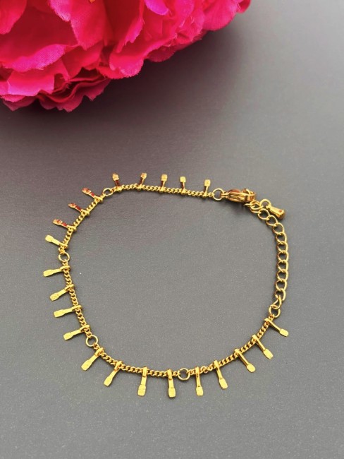 SOLEYA - Bracelet avec pampilles en acier inoxydable doré Bracelet fantaisie en acier inoxydable composé de pampilles pour un rendu chic et minimaliste