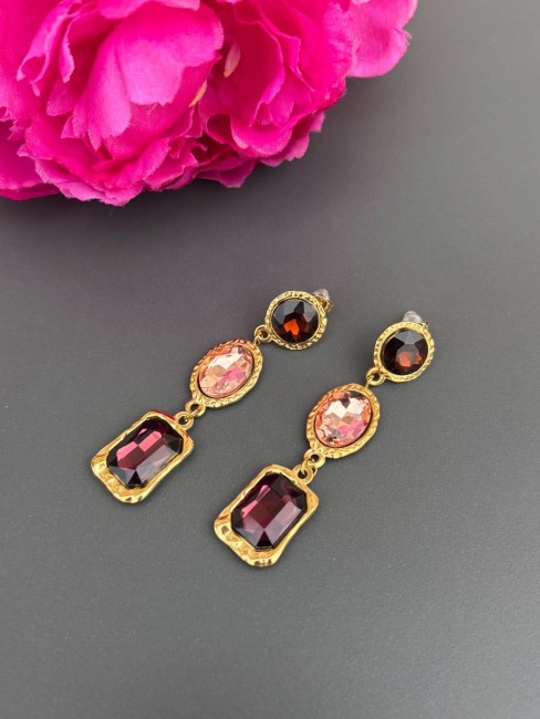 RANIA - Boucles d'oreilles strass marron