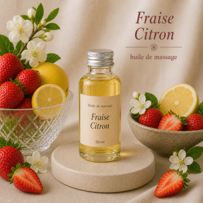 Huile de massage Fraise Citron Fruitée 50 ml – Parfum Naturelle &...