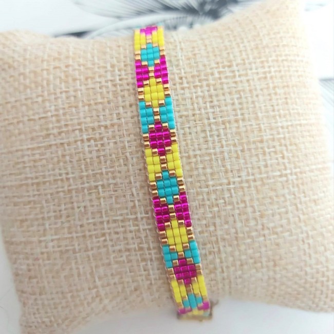 Bracelet  tissé en perles Miyuki delicas - rose - jaune - turquoise...