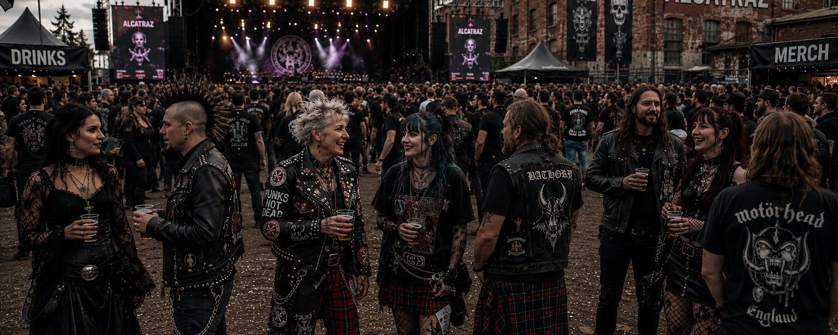 Foule de goths, punks, rockeurs et métalleux réunis devant la scène du festival Alcatraz