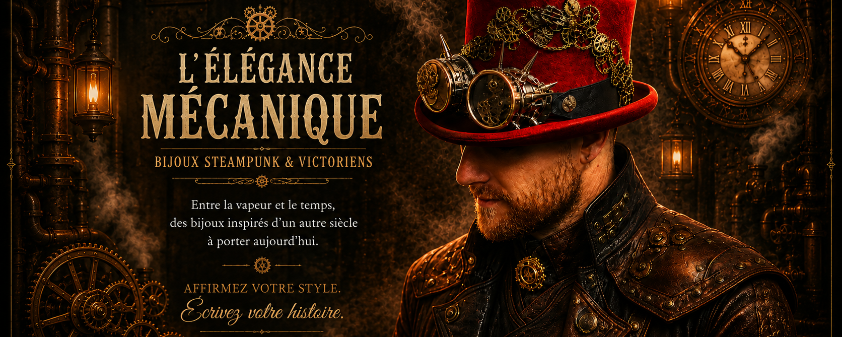 Bijoux steampunk artisanaux inspirés de l’époque victorienne, engrenages, laiton et univers rétro-futuriste