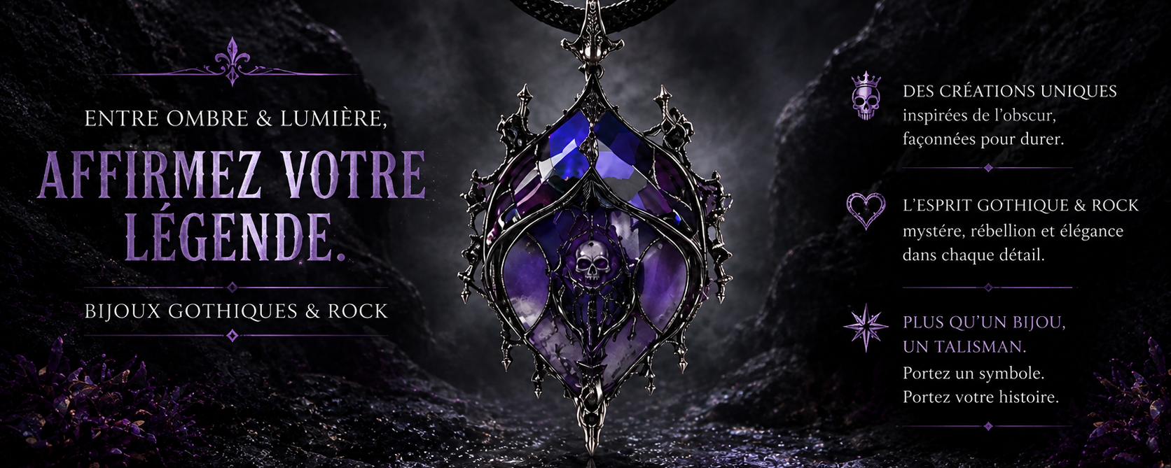 Bijoux gothiques et punk rock artisanaux, talismans sombres inspirés de l’univers gothique romantique et rock