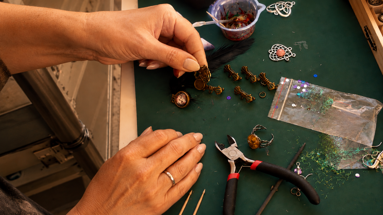 Création artisanale d’un bijou à la main dans l’atelier des Fantaisies d’A.