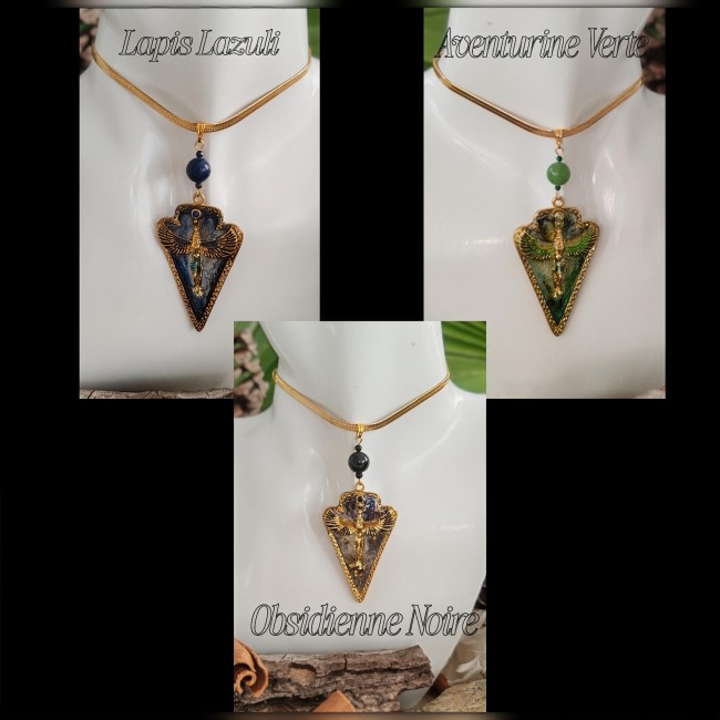 La collection des colliers Isis par Les Fantaisies d'A Découvrez la collection des colliers Isis : pendentifs égyptiens en acier doré émaillés à la main, gemmes naturelles. Bijoux artisanaux, symboliques et durables, livrés en écrins personnalisés