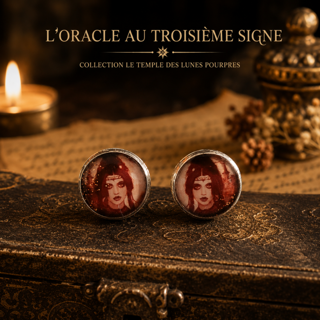 L’Oracle au Troisième Signe – Boucles d’oreilles puces sépia Boucles d’oreilles puces L’Oracle au Troisième Signe, cabochons sépia scintillants émaillés à la main