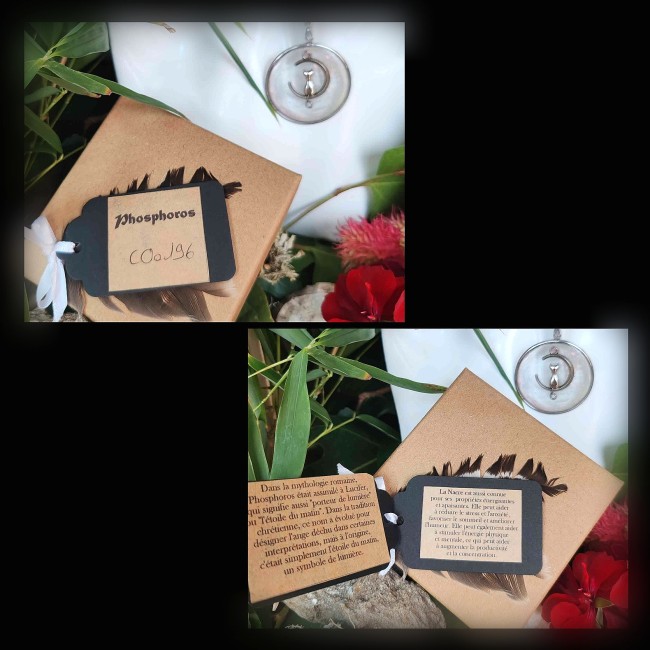 Chaque collier Phosphoros est livré dans un écrin élégant, accompagné d’une carte d’identification numérotée et d’une carte de lithothérapie, pour découvrir les vertus et l’énergie qui animent ces créations uniques.