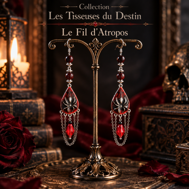 Le Fil d’Atropos – Boucles d’oreilles gothiques artisanales Boucles d’oreilles gothiques Le Fil d’Atropos, création artisanale émaillée à la main en transparence