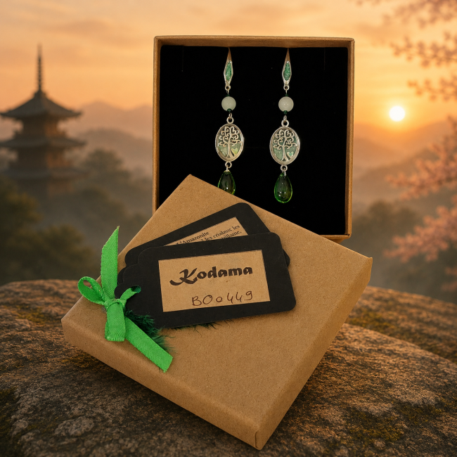 Présentation du coffret cadeau Kodama « La Sève Lunaire » avec cartes symboliques et ambiance japonaise naturelle. Une création artisanale inspirée des esprits protecteurs de la forêt.