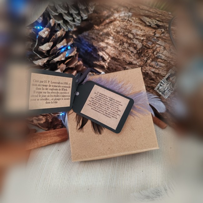 Collier Cthulhu accompagné de cartes de lore et lithothérapie | Les Fantaisies d'A Collier Cthulhu accompagné de cartes de présentation et carte de lithothérapie