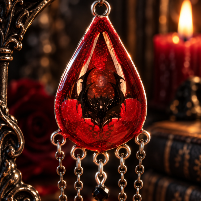 Le Fil d’Atropos – Dos du bijou et émaillage artisanal Arrière d’une boucle d’oreille gothique Le Fil d’Atropos avec émaillage rouge transparent artisanal