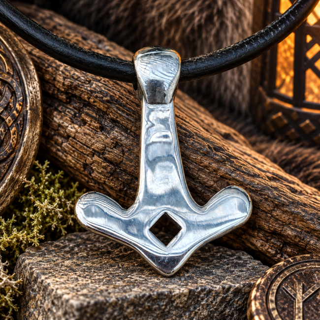 Pendentif viking Muninn – Dos et finition haute gamme Dos du pendentif viking Le Regard de Muninn avec finition poli chromé et détails de fabrication