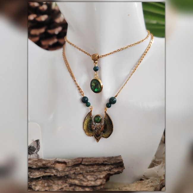 Collier artisanal Khepri Le Cercle Eternel – Bijou égyptien émaillé à la main | Les Fantaisies d’A Collier artisanal Khépri