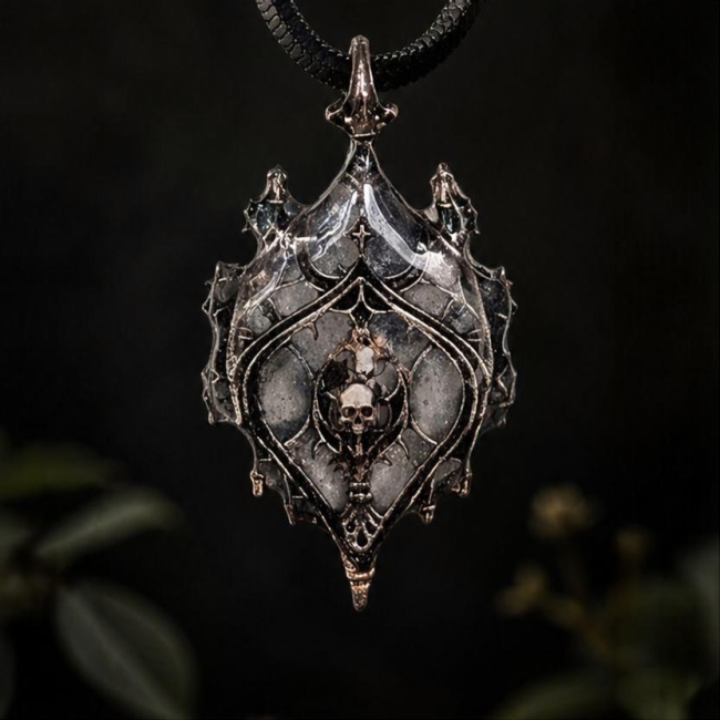 Gros plan du pendentif lucerna mortis avec texture relique et finitions travaillées