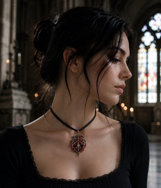collier gothique porte femme ambiance cathédrale gothique fantasy