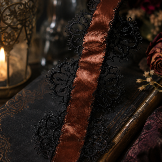 Intérieur du tour de cou doublé en satin brun cousu à la main Détail de l’intérieur du tour de cou, entièrement doublé de satin brun et soigneusement cousu à la main, révélant la qualité des finitions textiles façon haute couture.