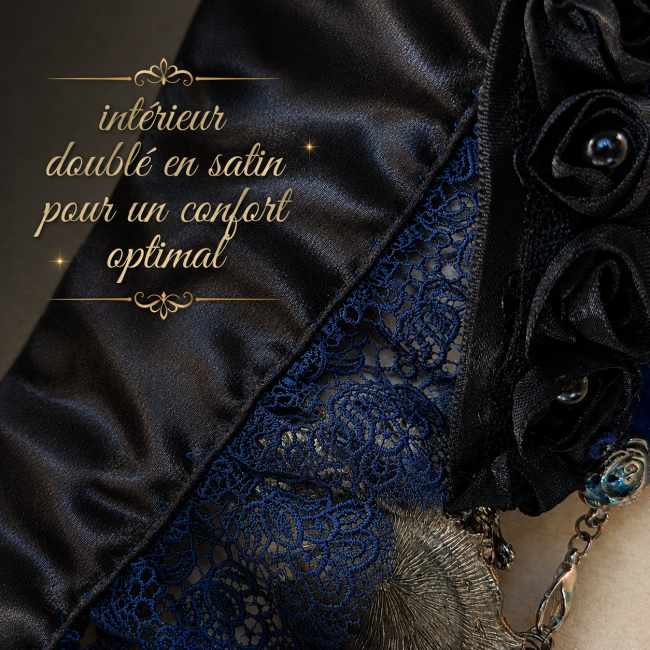 Intérieur du tour de cou L’Œil du Dragon Bleu doublé en satin pour un confort optimal