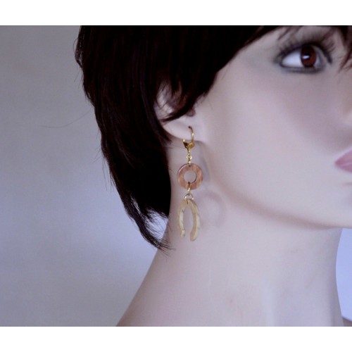 Boucles d'oreilles en bois - duo de rond et fer à cheval