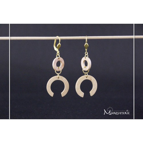 Boucles d'oreilles en bois - duo de rond et fer à cheval