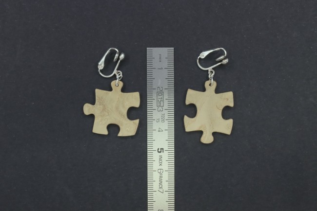 M49-40 Clips d'oreille puzzle asymétrique bois Marqueterie49''