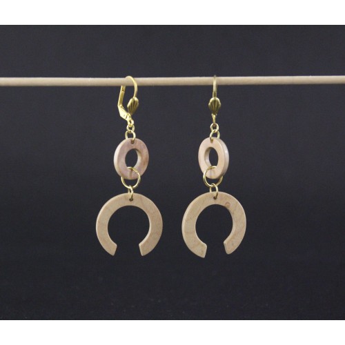 Boucles d'oreilles en bois - duo de rond et fer à cheval