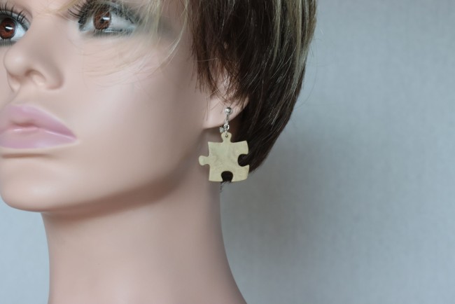 M49-40 Clips d'oreille puzzle asymétrique bois Marqueterie49'''
