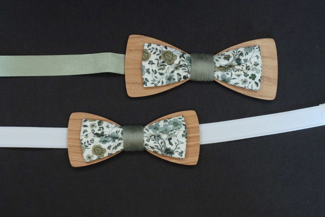 Lot noeud pap bois tissu liberty sauge eucalyptus homme et ado'