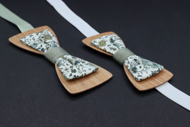 Lot noeud pap bois tissu liberty sauge eucalyptus homme et ado'''