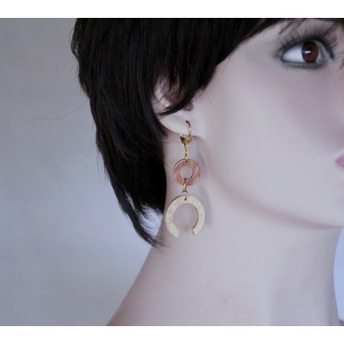 Boucles d'oreilles en bois - duo de rond et fer à cheval