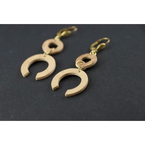 Boucles d'oreilles en bois - duo de rond et fer à cheval