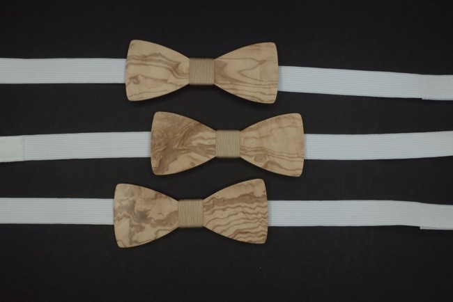 Lot de 3 noeuds papillon loupe de frene olivier et boutons de manchette ronds assortis