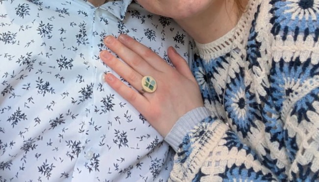 Bague marqueterie bois personnalisée pour demande en fiancaille'''''''''