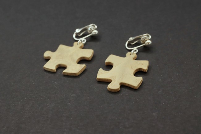 M49-40 Clips d'oreille puzzle asymétrique bois Marqueterie49'