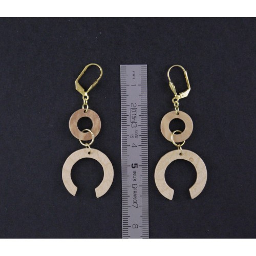 Boucles d'oreilles en bois - duo de rond et fer à cheval
