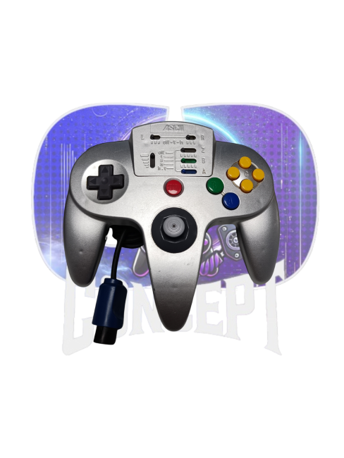 Photo de face de la Manette AsciiWare Nintendo 64 silver