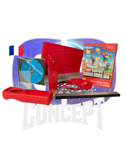 Console Wii Rouge 25ème anniversaire Mario content Photo du contenu de la Console Wii Rouge 25ème anniversaire Mario