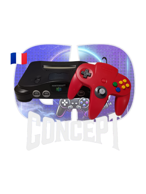 Photo de face de la console Nintendo 64 avec sa manette