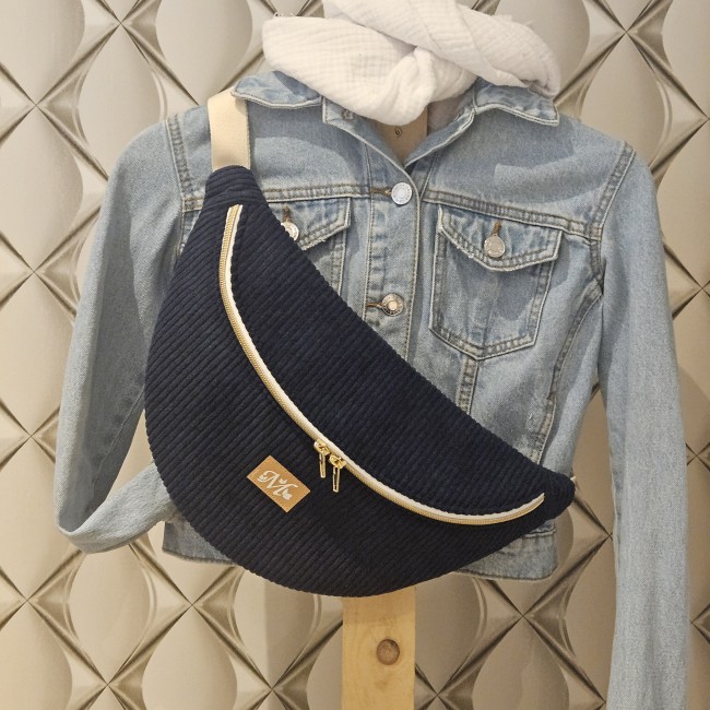 Banane Tsuki velours coloris bleu marine et coton imprimé floral