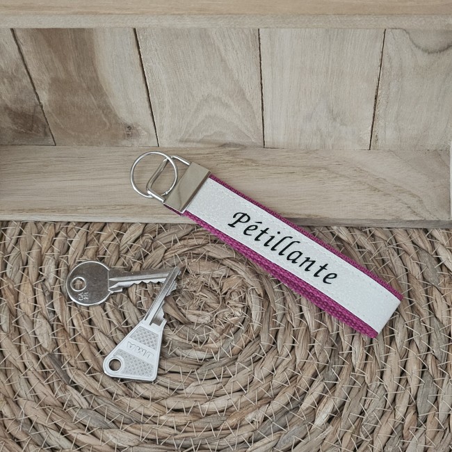 Porte clés message Pétillante coloris fuchsia
